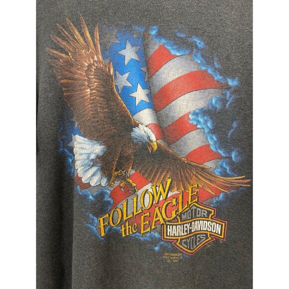 90s Harley Davidson 3D Emblem T-shirt Size XL Follow the Eagle Life Cycle CA - Picture 3 of 10
